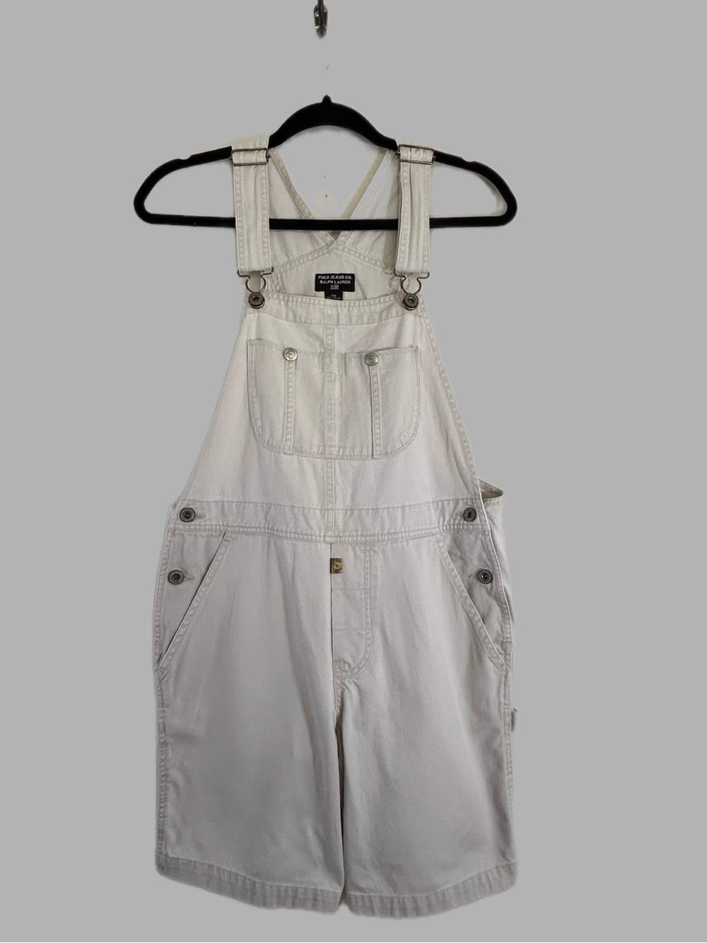 VTG Polo Ralph Lauren Cream Cotton Denim Short Overalls XS